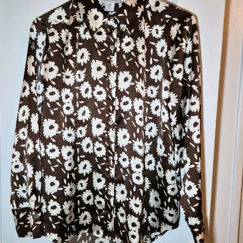 Rachel Zoe Floral Blouse Womens Sz M Brown And White READ